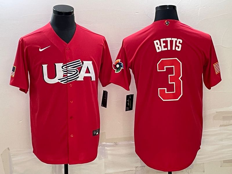 Men 2023 World Cub USA #3 Betts Red Nike MLB Jersey9